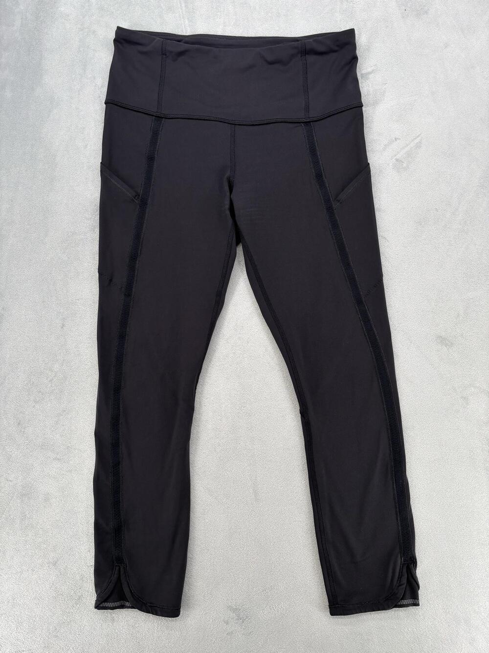 Lululemon Womens Black Leggings Capri Ankle Pockets Yoga